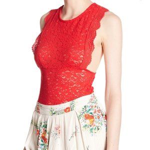 Free People Sure Thang Red Lace Tank